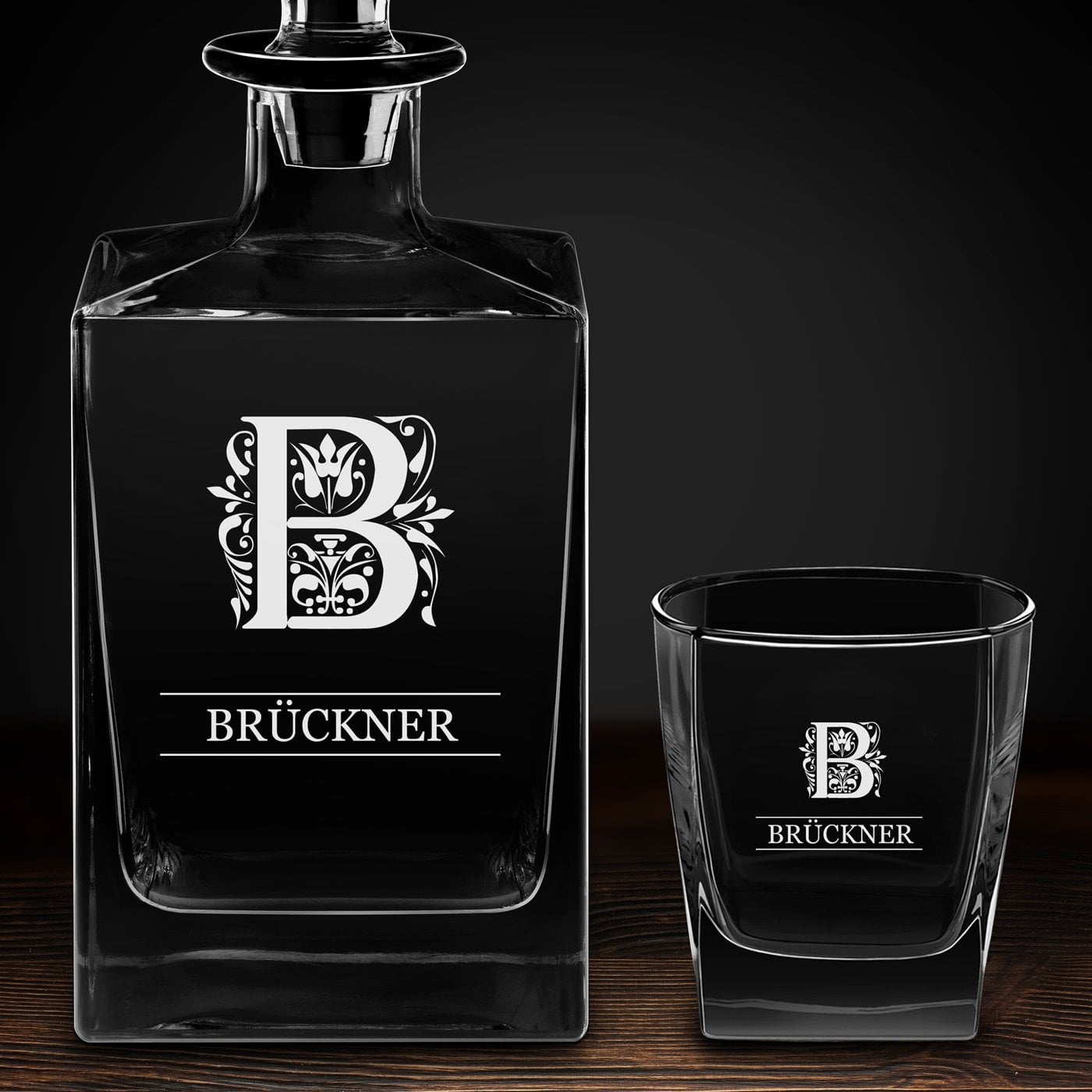 Cube Whisky Karaffe mit 6 Gläsern und Gravur für einen Gentleman