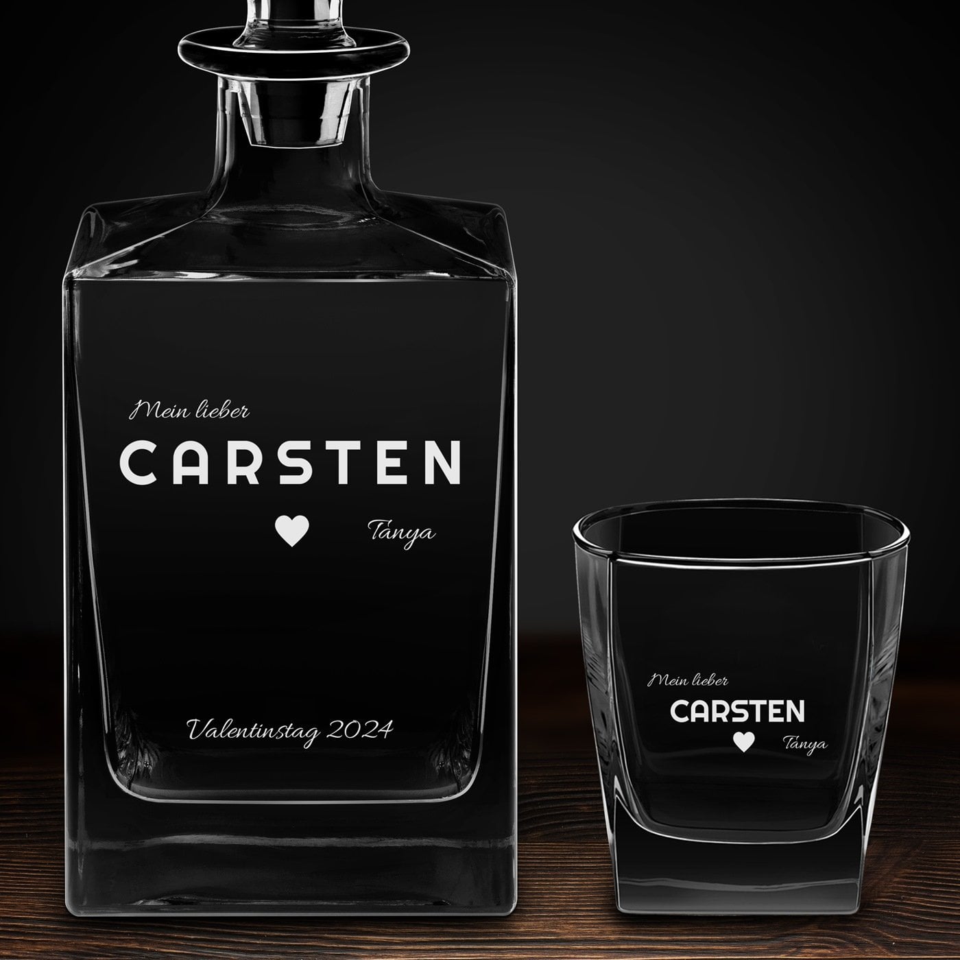 Cube Whisky Karaffe mit 6 Gläsern und Gravur für ihn zum Valentinstag