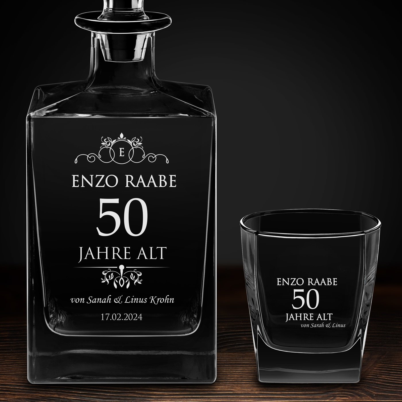 Cube Whisky Karaffe mit 6 Gläsern und Gravur für ihn zum 50. Geburtstag