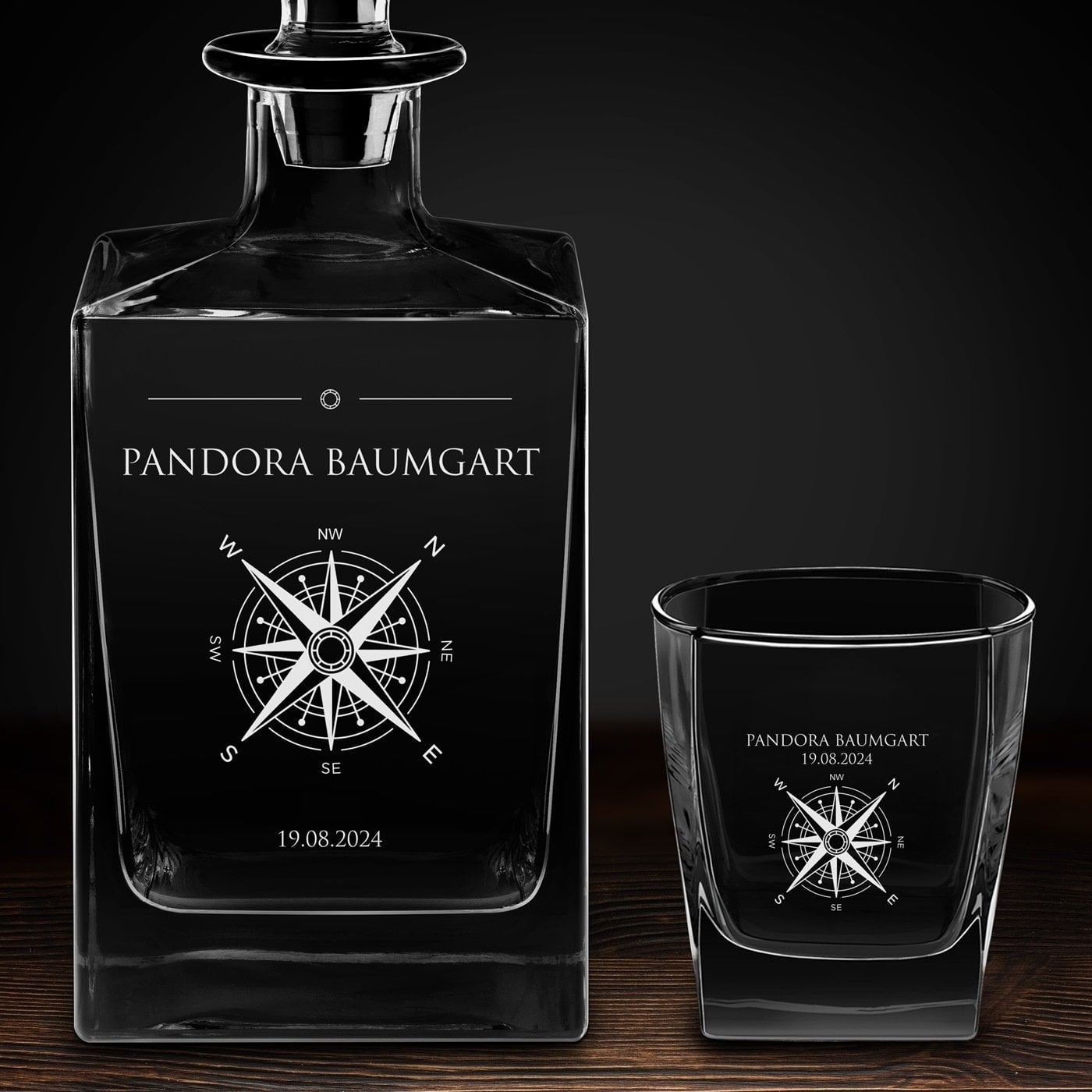 Cube Whisky Karaffe mit 6 Gläsern und Gravur für eine Weltbummlerin Seglerin Bergsteigerin zum Geburtstag