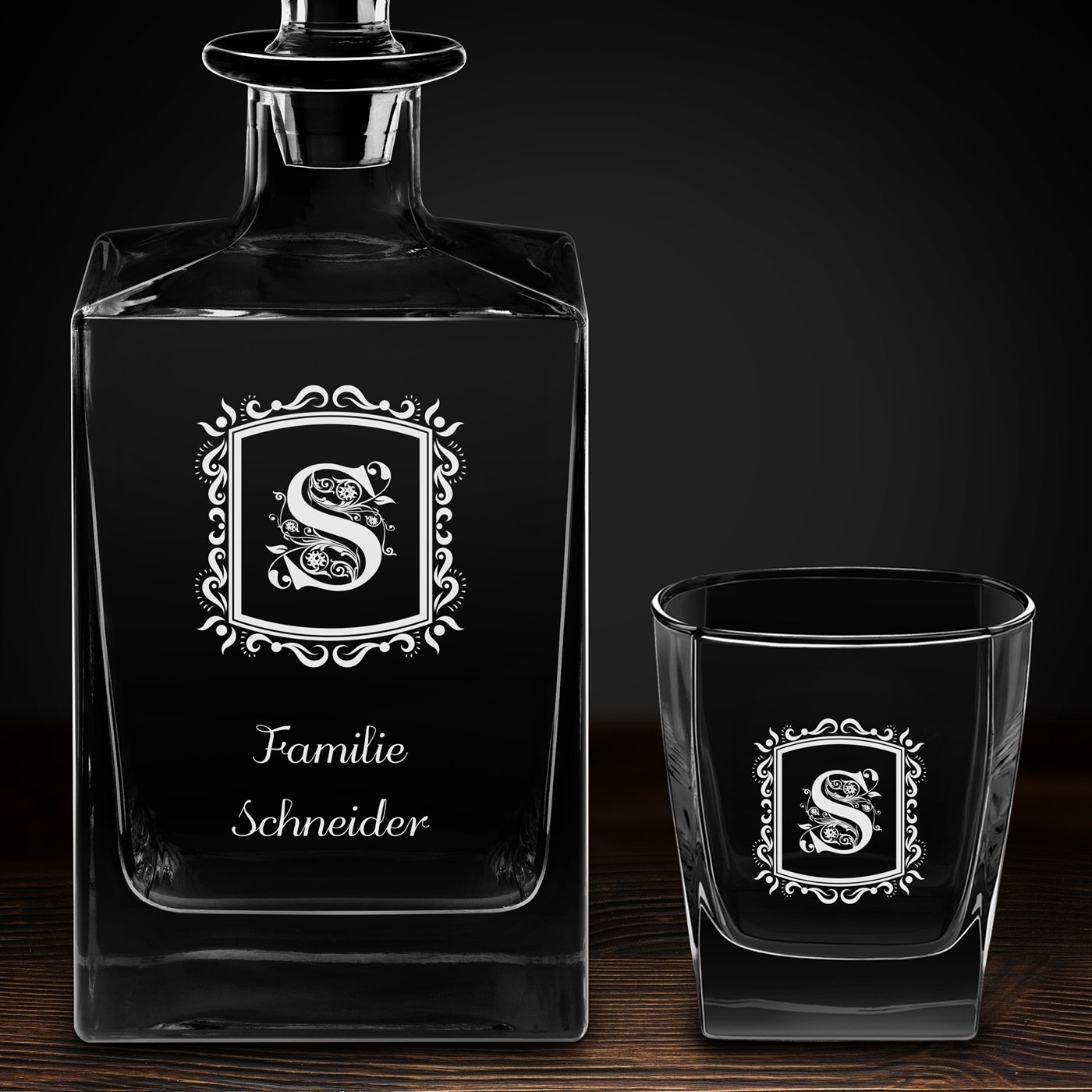 Cube Whisky Karaffe mit 6 Gläsern und Gravur für ein Paar zur Einweihungsparty, Hochzeit oder zum Hochzeitsjubiläum