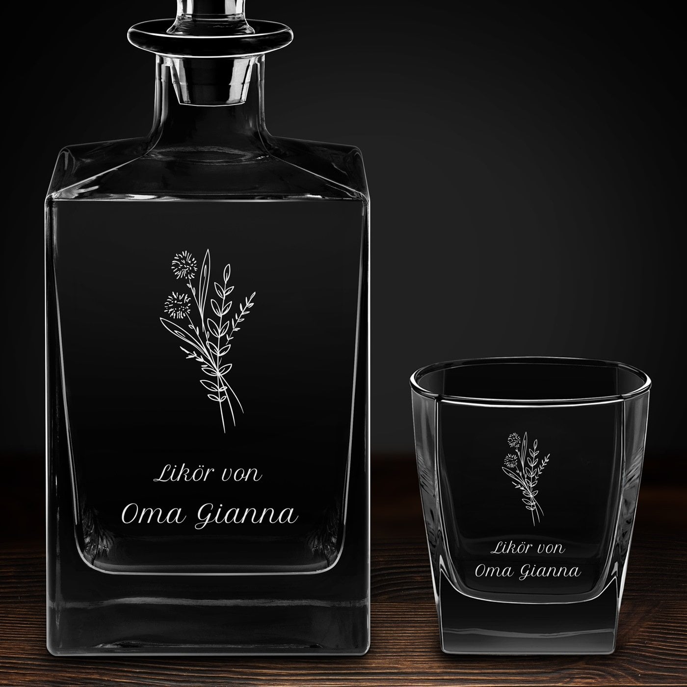 Cube Whisky Karaffe mit 6 Gläsern und Gravur für Ihre Oma