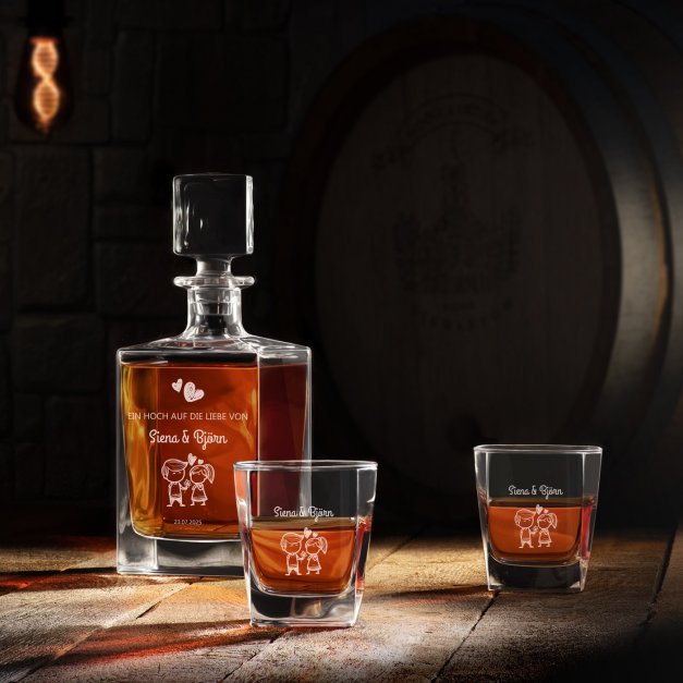 Cube Whisky Karaffe mit 6 Gläsern und Gravur für ein Paar zur Einweihungsparty, Hochzeit oder zum Hochzeitsjubiläum