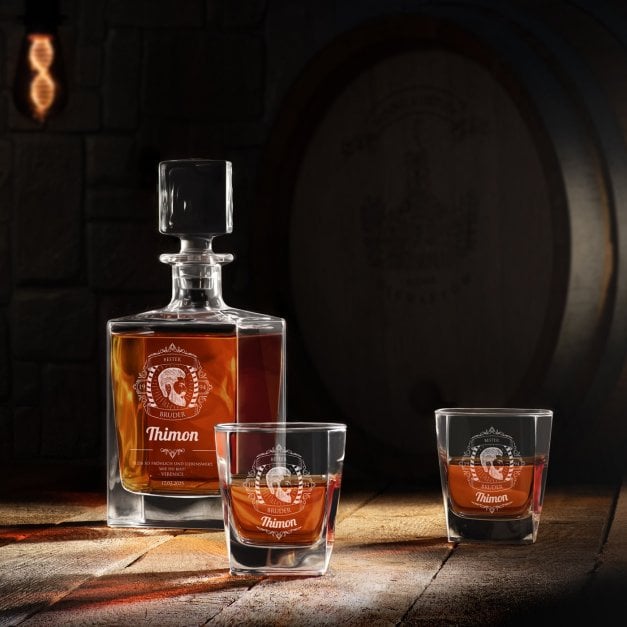 Cube Whisky Karaffe mit 6 Gläsern und Gravur für Ihren Bruder zum Geburtstag