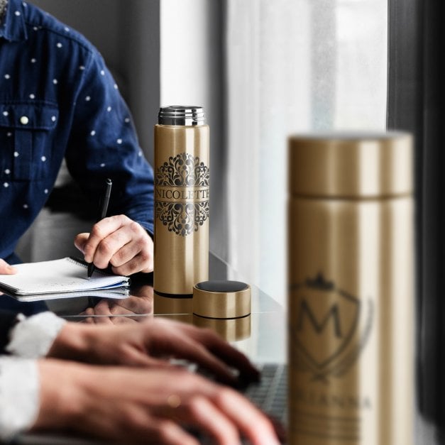 Auslaufsichere Thermosflasche mit Gravur Gold 400 ml für sie Ihre Ehefrau zum Geburtstag