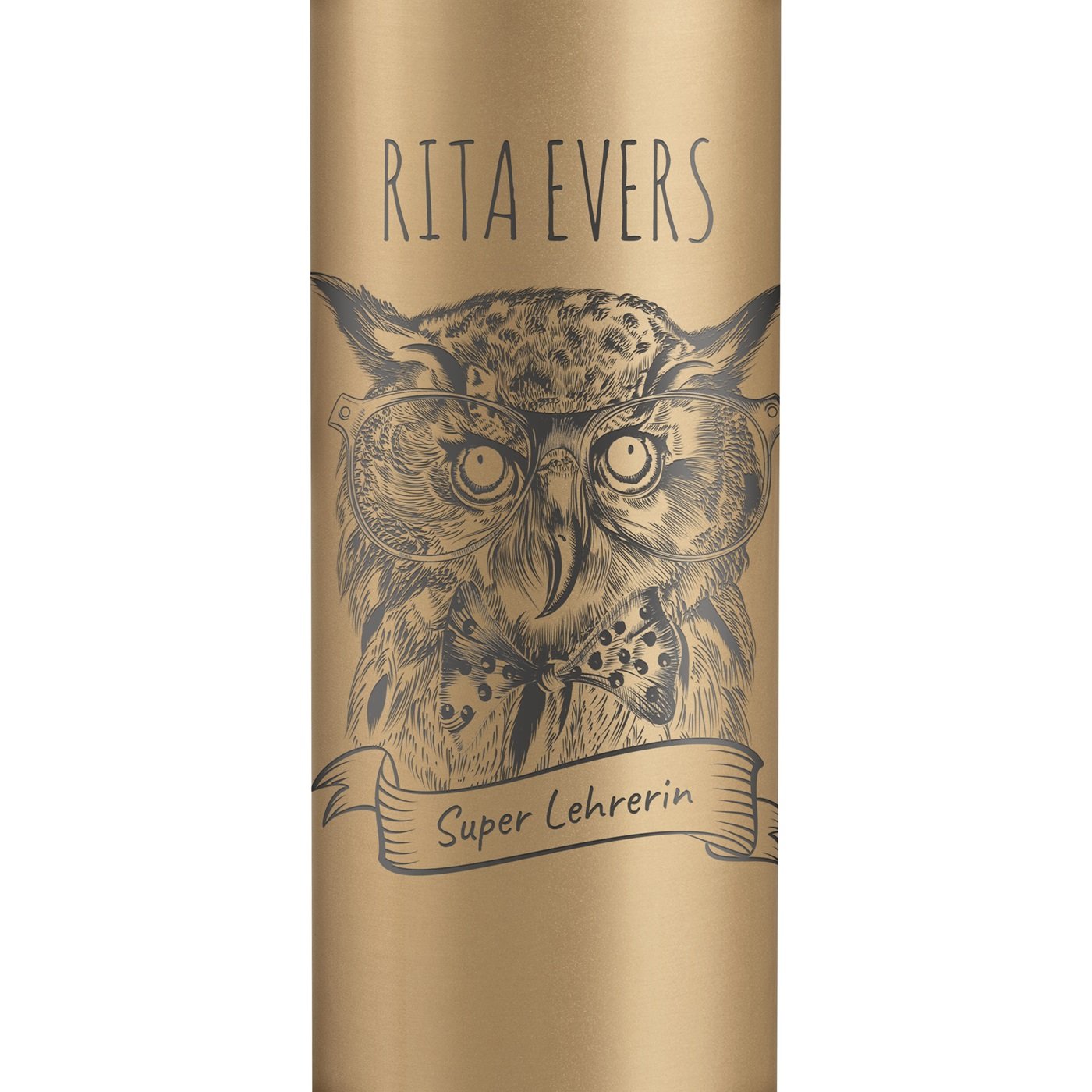 Auslaufsichere Thermosflasche mit Gravur Gold 400 ml für Ihre Lehrerin, Klassenlehrerin