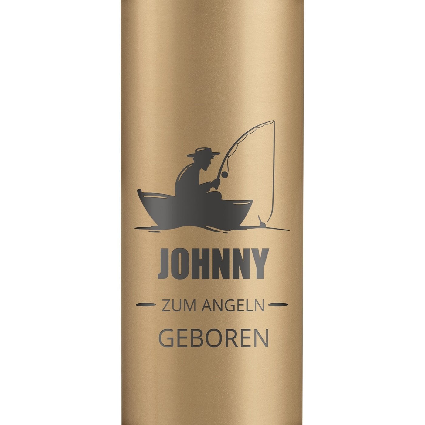 Auslaufsichere Thermosflasche mit Gravur Gold 400 ml für einen Angler, Fischer zum Geburtstag