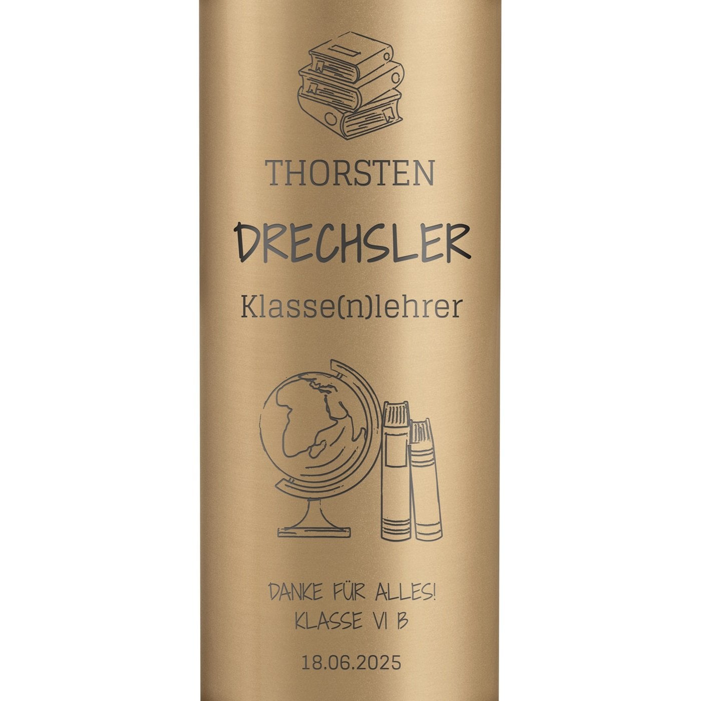 Auslaufsichere Thermosflasche mit Gravur Gold 400 ml für einen Lehrer, Klassenlehrer