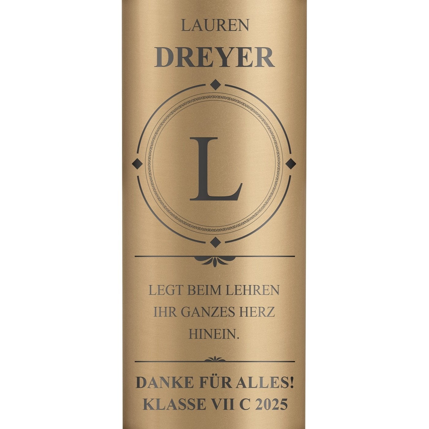 Auslaufsichere Thermosflasche mit Gravur Gold 400 ml für eine Lehrerin, Klassenlehrerin