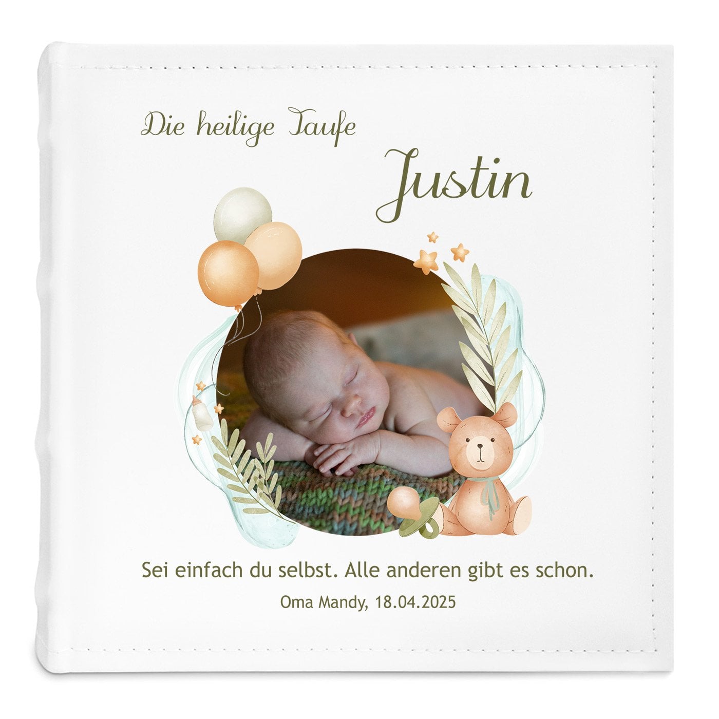 Fotoalbum zum Einstecken mit Aufdruck und eigenem Cover-Foto für einen Jungen zur Taufe