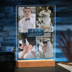 Beleuchteter LED-Rahmen mit eigenen Fotos und Holzständer Größe XL für ein Paar zur Hochzeit zum Hochzeitstag