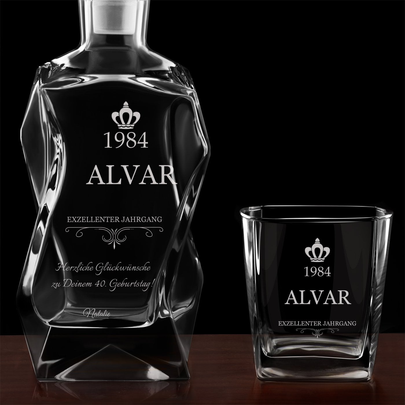 Moderne Whisky Karaffe mit 6 Gläsern und Gravur für ihn zum Geburtstag