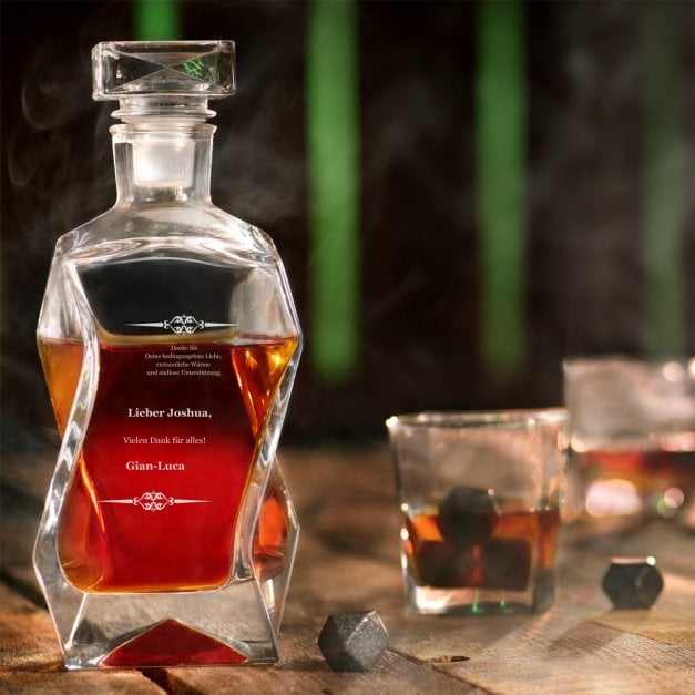 Moderne Whisky Karaffe mit 4 Gläsern und Gravur für einen Whiskykenner