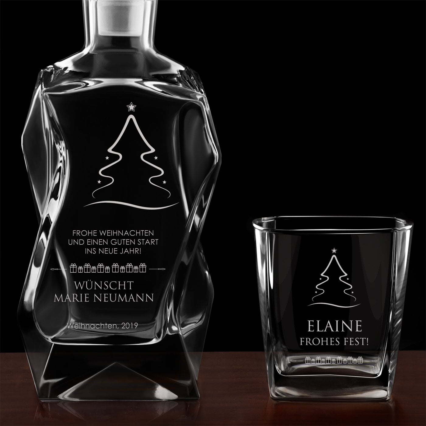 Moderne Whisky Karaffe mit 4 Gläsern und Gravur für sie zu Weihnachten