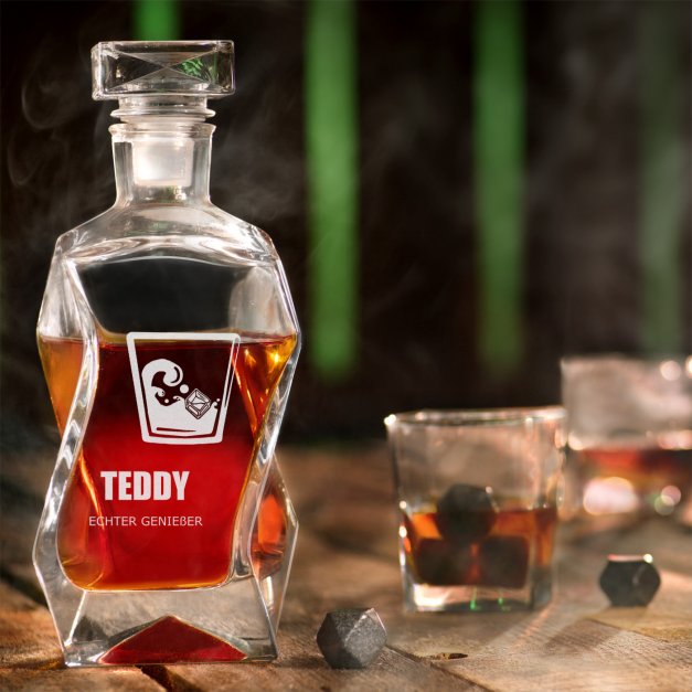 Moderne Whisky Karaffe mit 2 Gläsern und Gravur für einen Whiskygenießer
