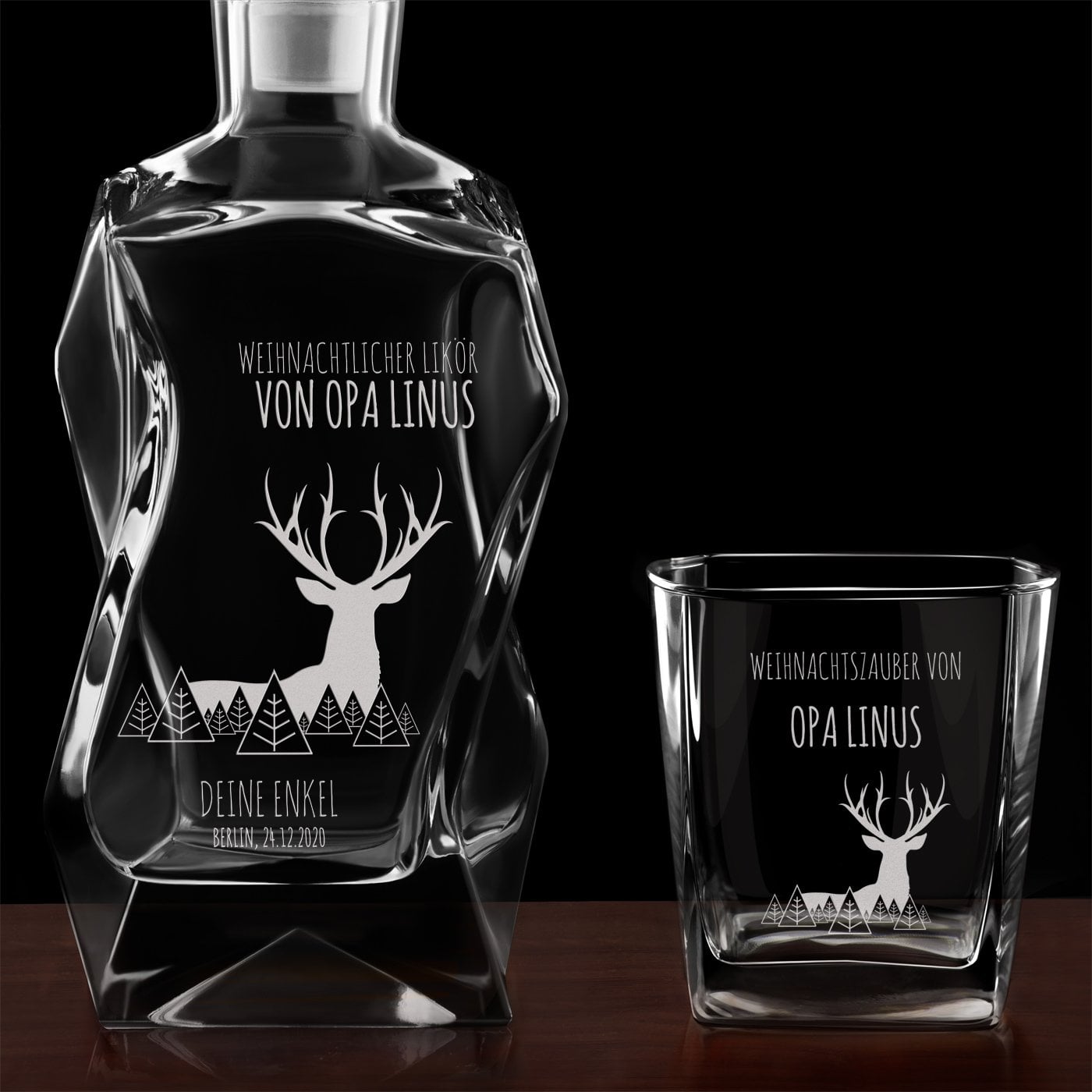 Moderne Whisky Karaffe mit 2 Gläsern und Gravur für Ihren Opa zu Weihnachten