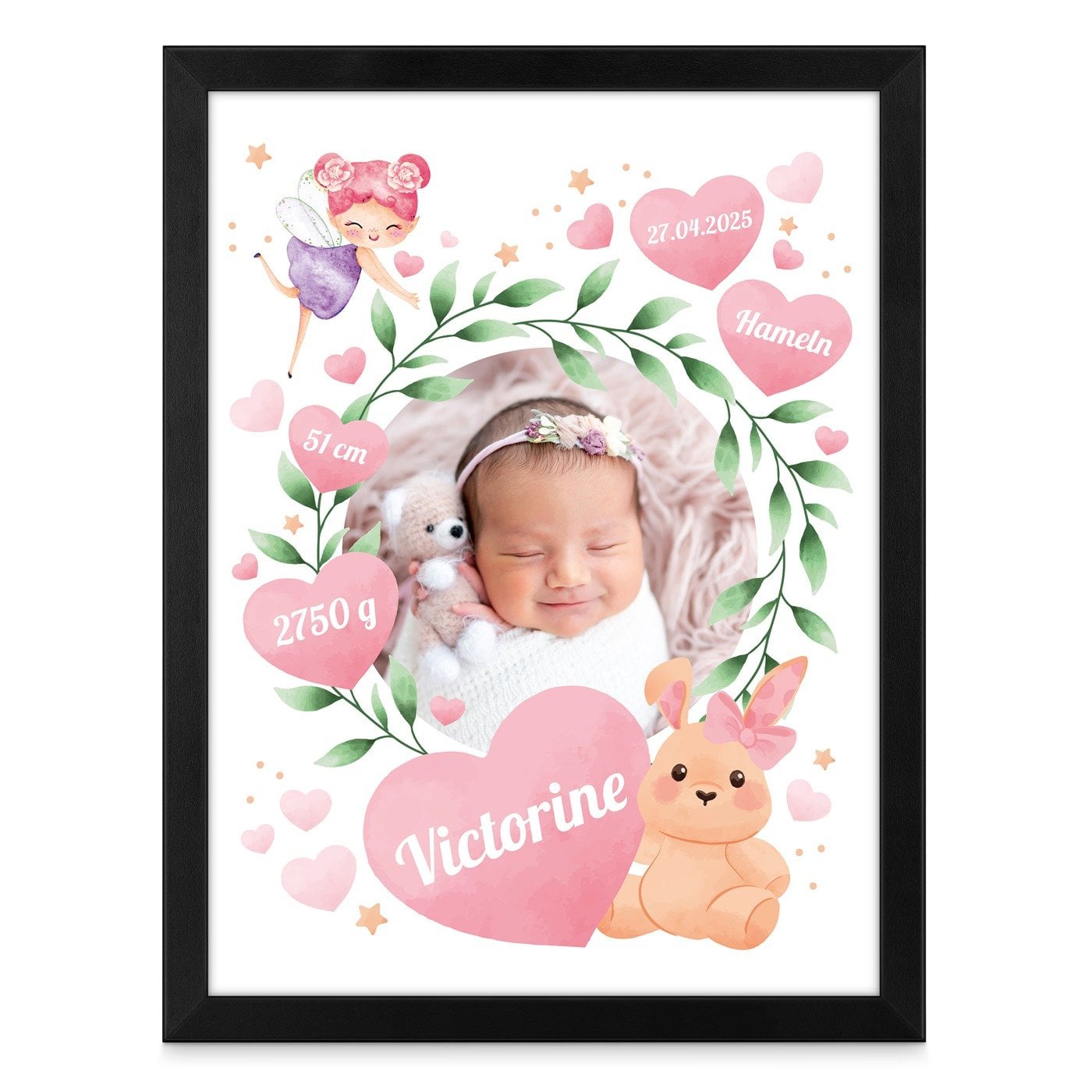 Personalisiertes Wandbildposter mit eigenem Foto für ein Mädchen zur Geburt, Taufe