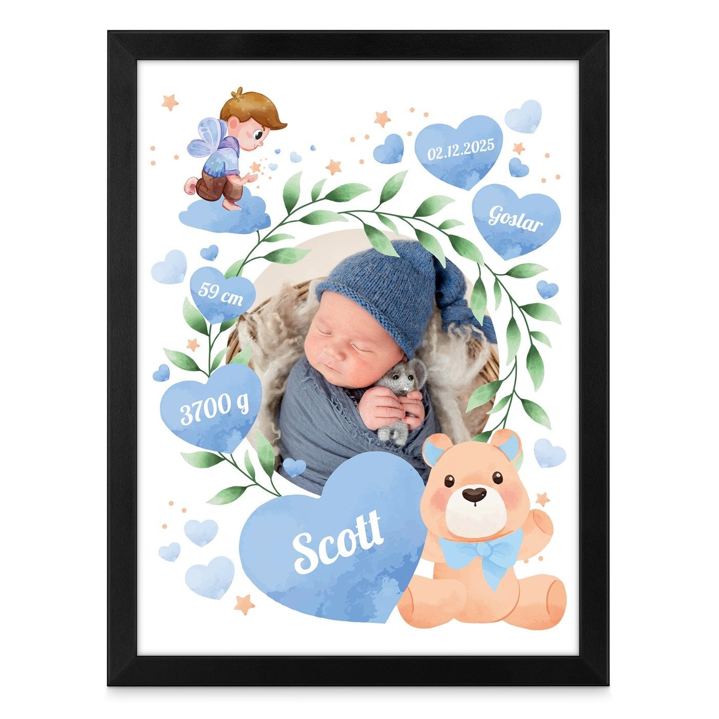 Personalisiertes Wandbildposter mit eigenem Foto für einen Jungen zur Geburt