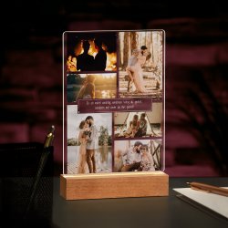 Beleuchteter LED-Rahmen mit eigenen Fotos und Holzständer Größe L für ein Paar zur Trauung Hochzeit