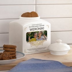 Weiße Keramikdose mit Aufdruck von eigenem Foto für Ihre Schwester