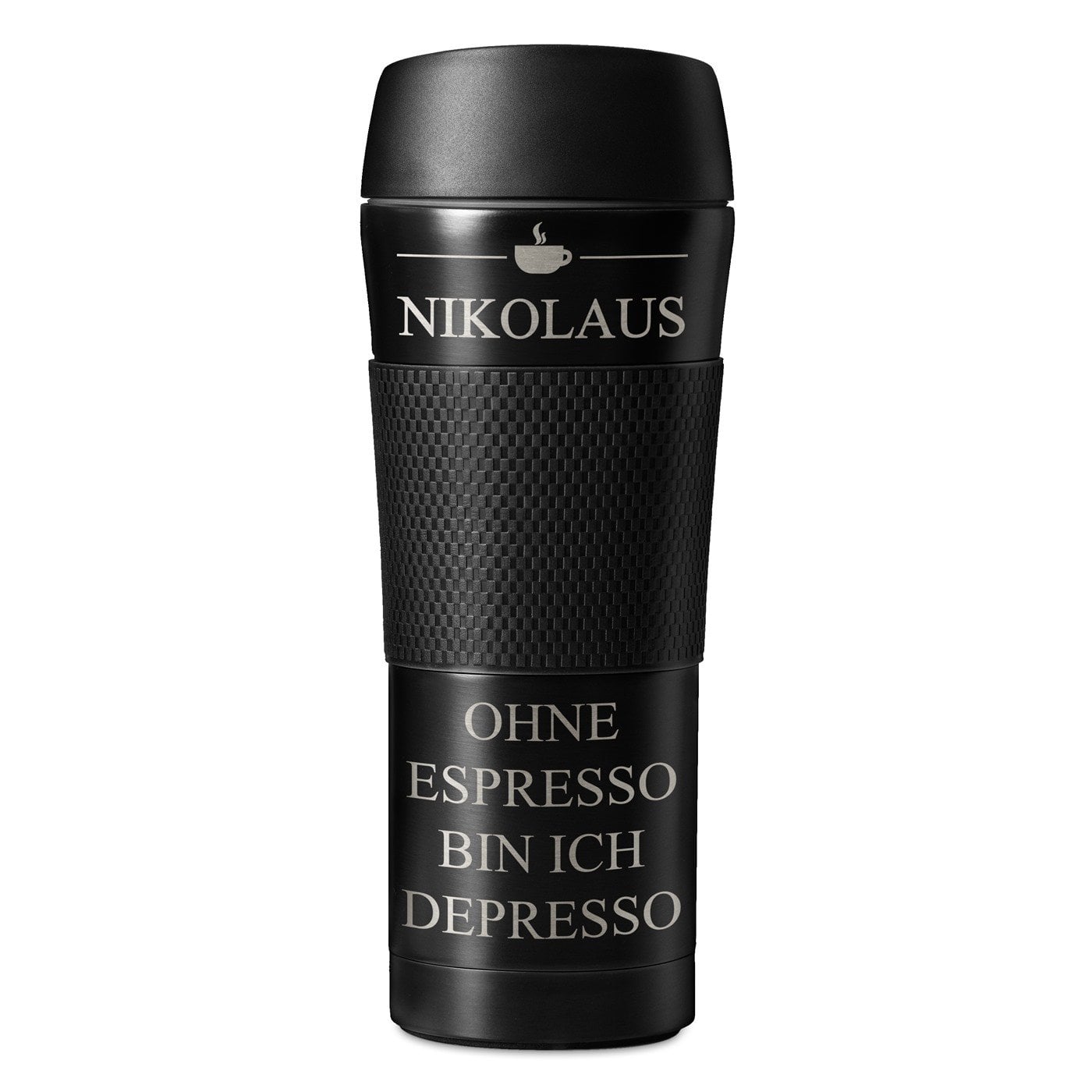Rutschfester Thermobecher mit Gravur für einen Kaffeetrinker zum Geburtstag