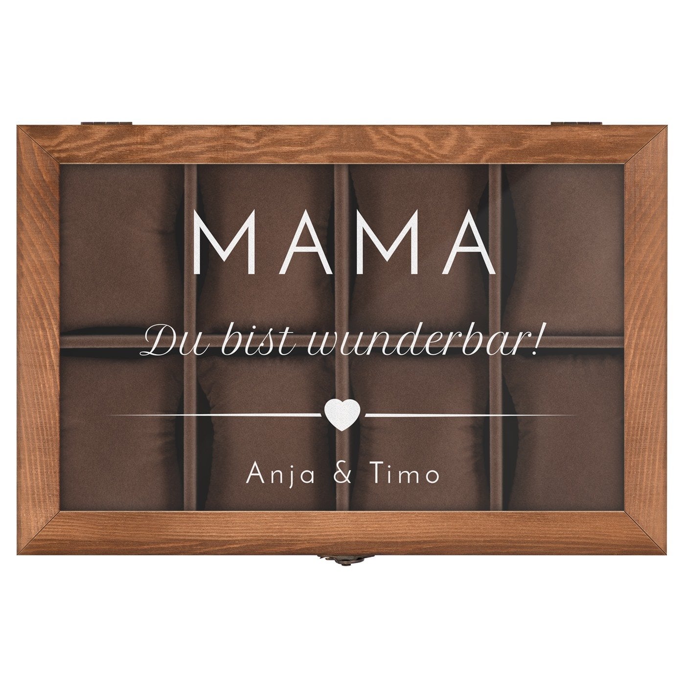 Holzschatulle für Schmuck und Uhren mit Gravur für Ihre Mama