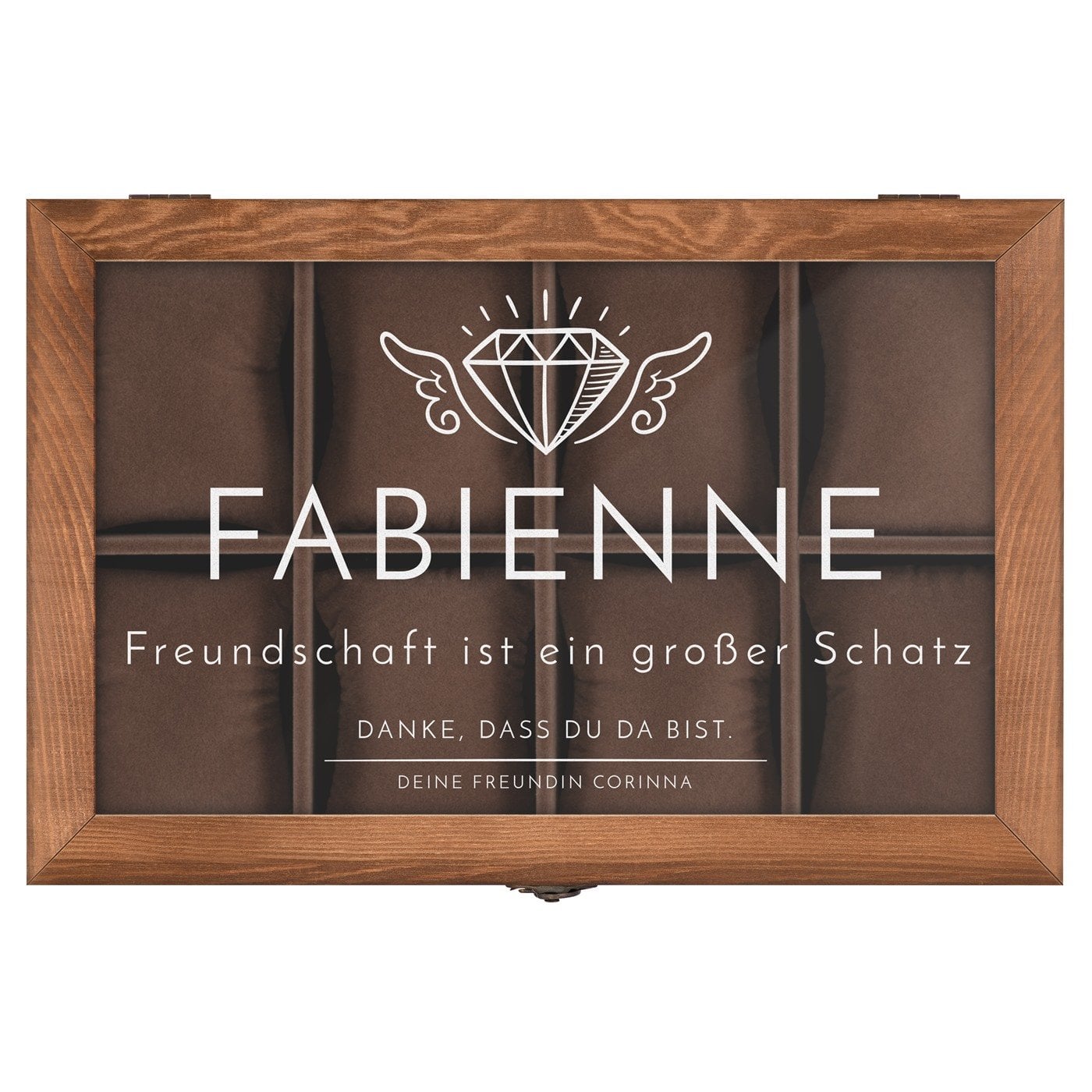 Holzschatulle für Schmuck und Uhren mit Gravur für Ihre beste Freundin
