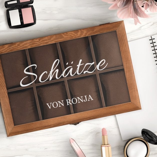 Holzschatulle für Schmuck und Uhren mit Gravur für sie zum Geburtstag Schulabschluss