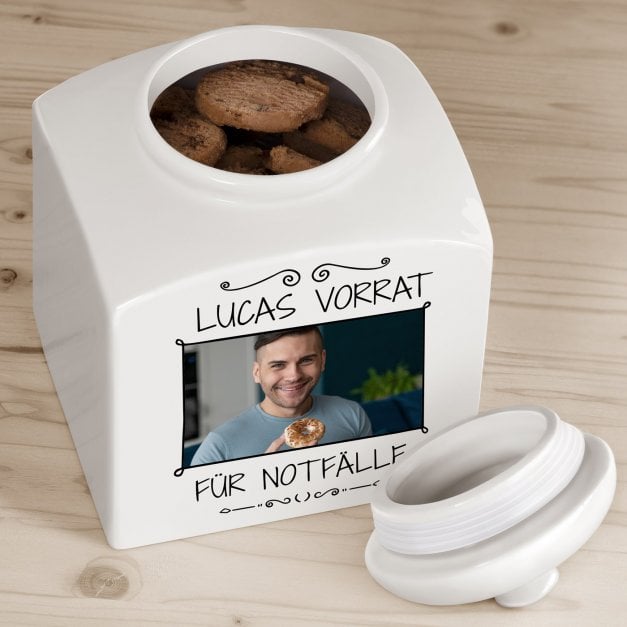 Weiße Keramikdose mit Aufdruck von eigenem Foto für ihn zum Geburtstag