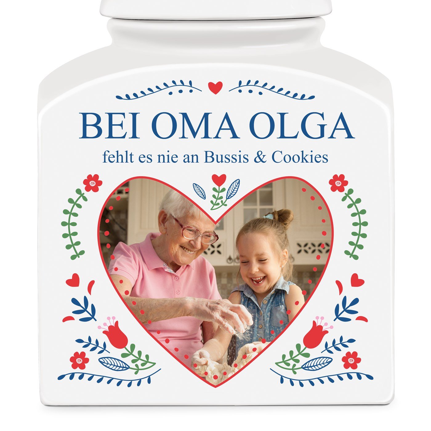 Weiße Keramikdose mit Aufdruck von eigenem Foto für Ihre Oma