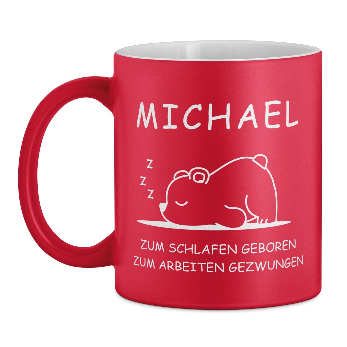 Keramikbecher mit Gravur Rot/Matt für einen Langschläfer & Morgenmuffel zum Ehrentag