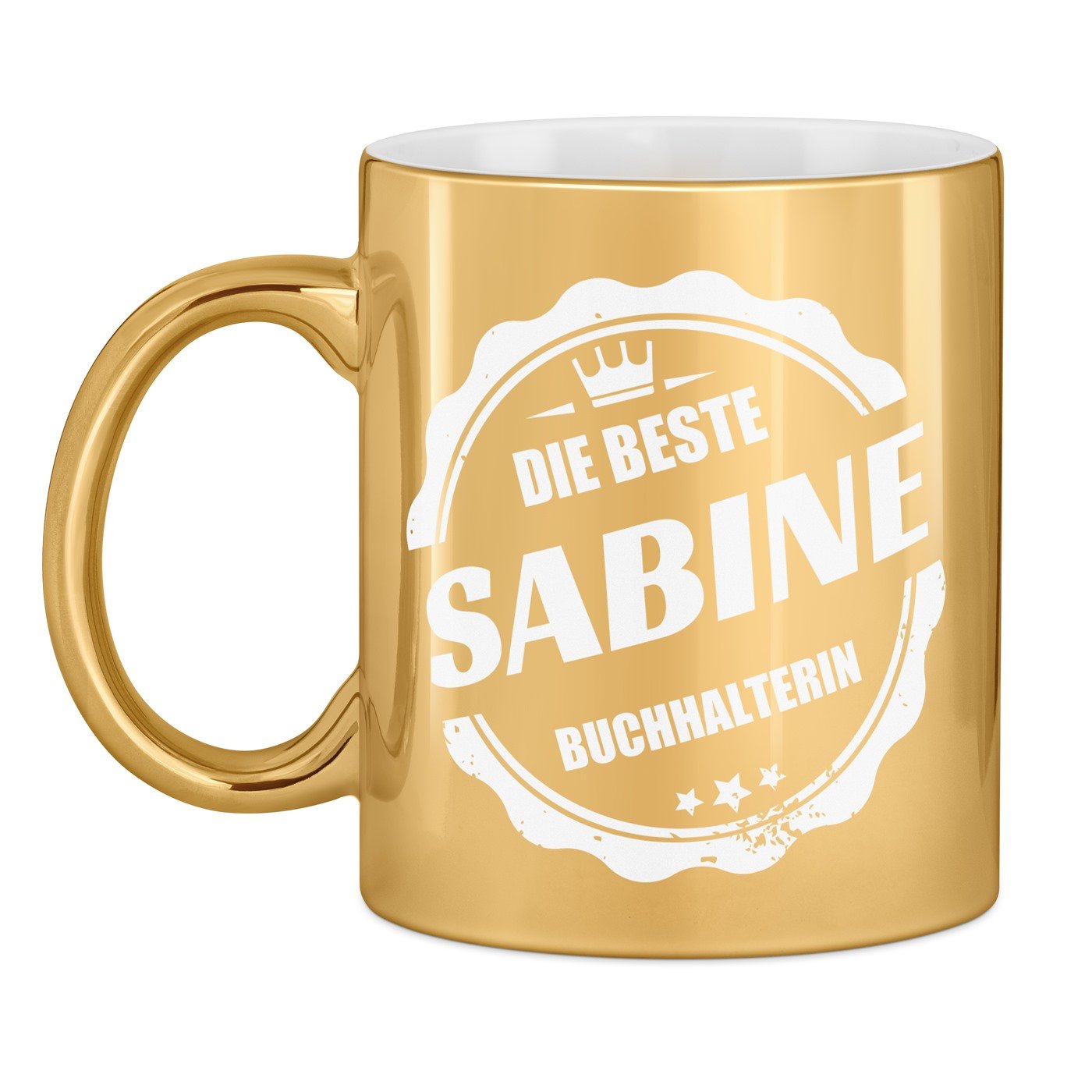 Kaffeebecher mit Gravur Gold/Glänzend für eine Buchhalterin zum Ehrentag zur Beförderung