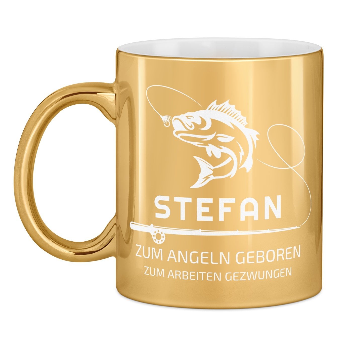 Kaffeebecher mit Gravur Gold/Glänzend für einen Angler zum Ehrentag