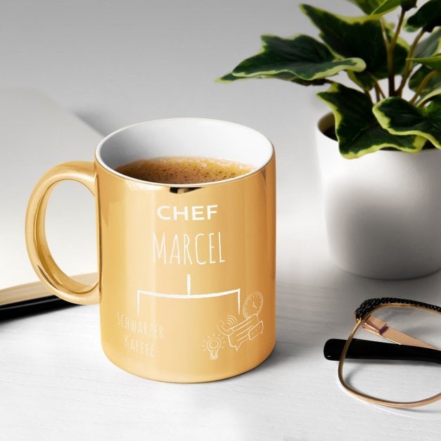 Kaffeebecher mit Gravur Gold/Glänzend für Ihren Chef zum Ehrentag