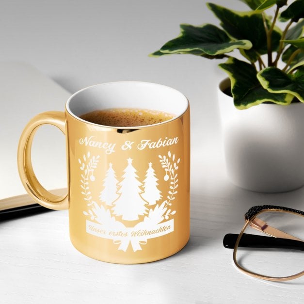 Kaffeebecher mit Gravur Gold/Glänzend für ein Liebespaar zu Weihnachten
