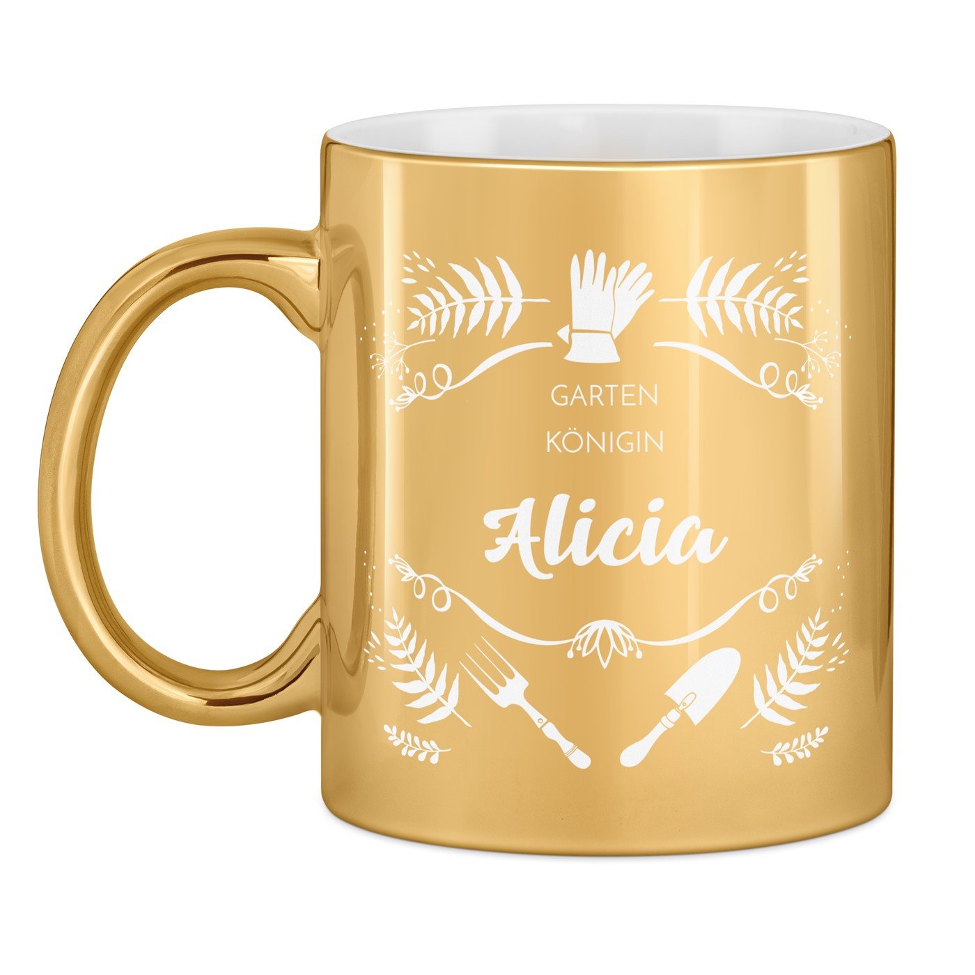 Kaffeebecher mit Gravur Gold/Glänzend für eine Hobbygärtnerin