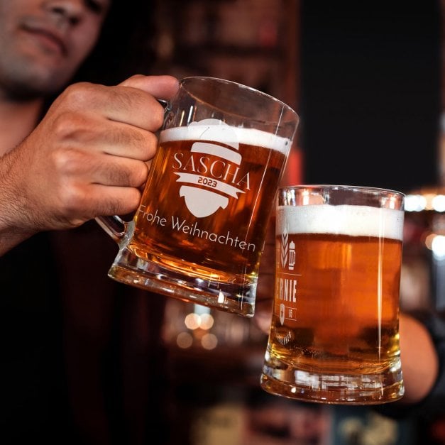 Bierkrug aus Glas mit Gravur für ihn zum Nikolaustag zum Weihnachtsfest