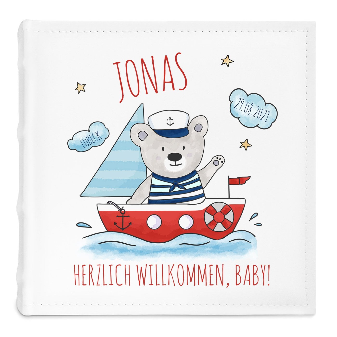 Fotoalbum mit Aufdruck zum Einstecken für einen Jungen, ein Baby zur Geburt