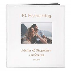 Fotoalbum mit Sichtfenster und Aufdruck für ein Paar zum 10. Hochzeitsjubiläum