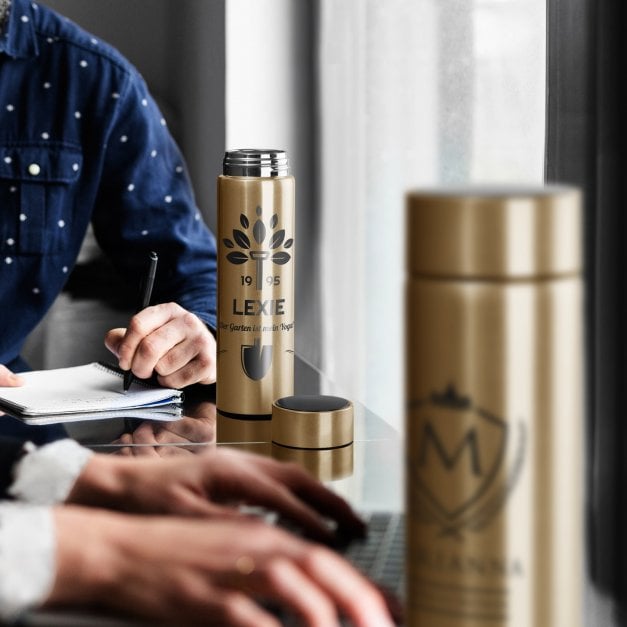 Auslaufsichere Thermosflasche mit Gravur Gold 400 ml für sie eine Gärtnerin zum Geburtstag