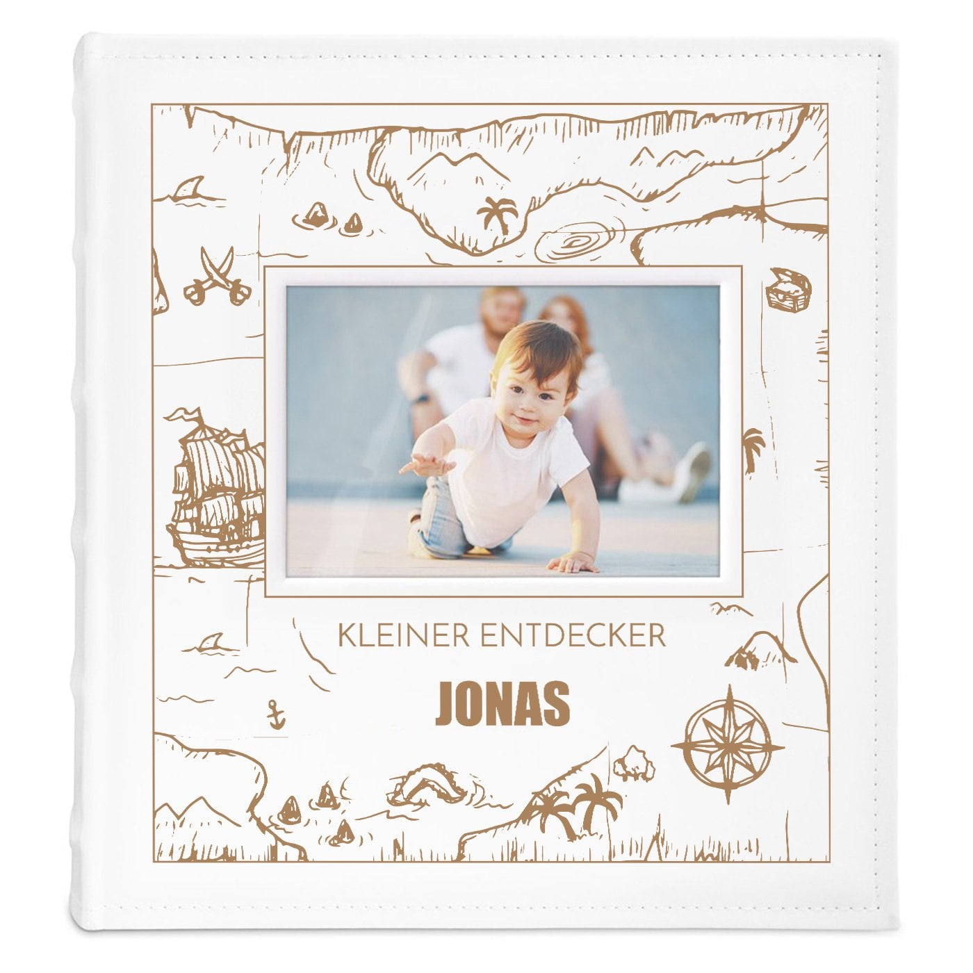 Fotoalbum mit Sichtfenster und Aufdruck für einen Jungen zur Einschulung