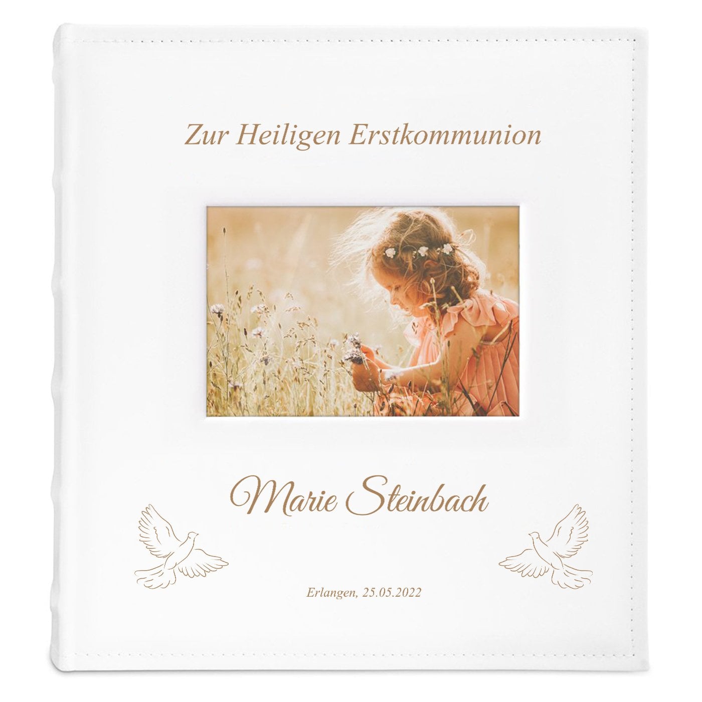 Fotoalbum mit Sichtfenster und Aufdruck für ein Mädchen zur heiligen Kommunion