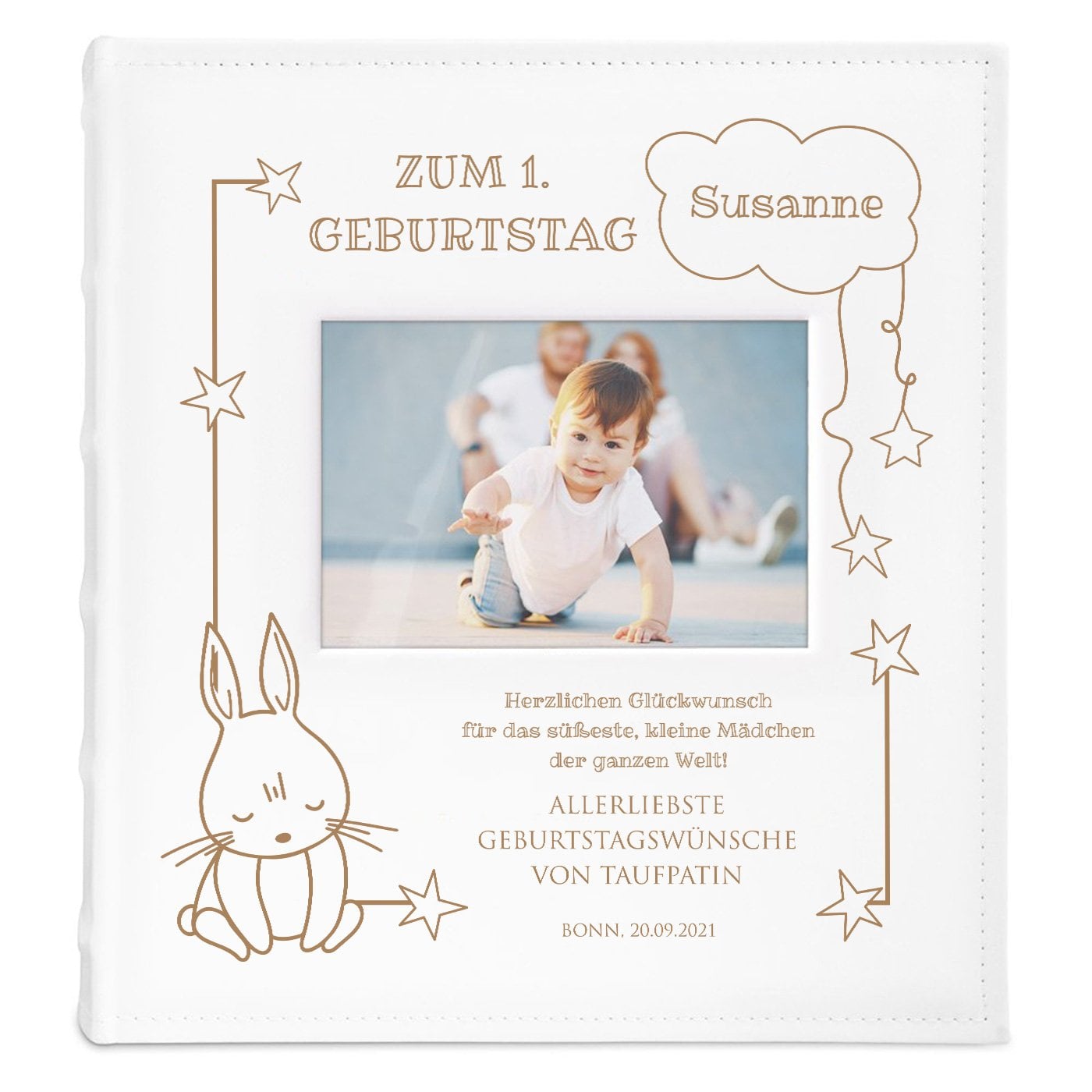 Fotoalbum mit Sichtfenster und Aufdruck für ein Mädchen zum Geburtstag