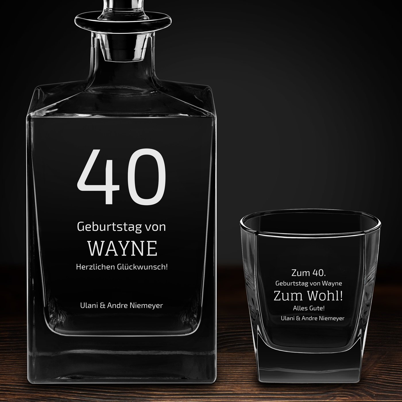 Cube Whisky Karaffe mit 4 Gläsern und Gravur für ihn zum 40. Geburtstag
