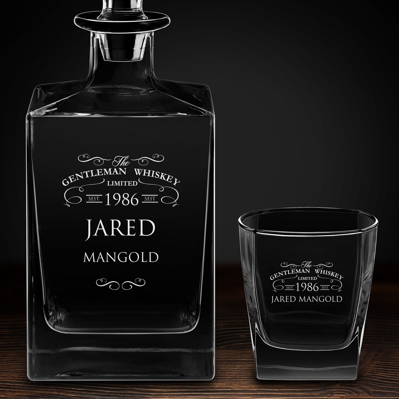 Cube Whisky Karaffe mit 4 Gläsern und Gravur für einen Gentleman zum Geburtstag