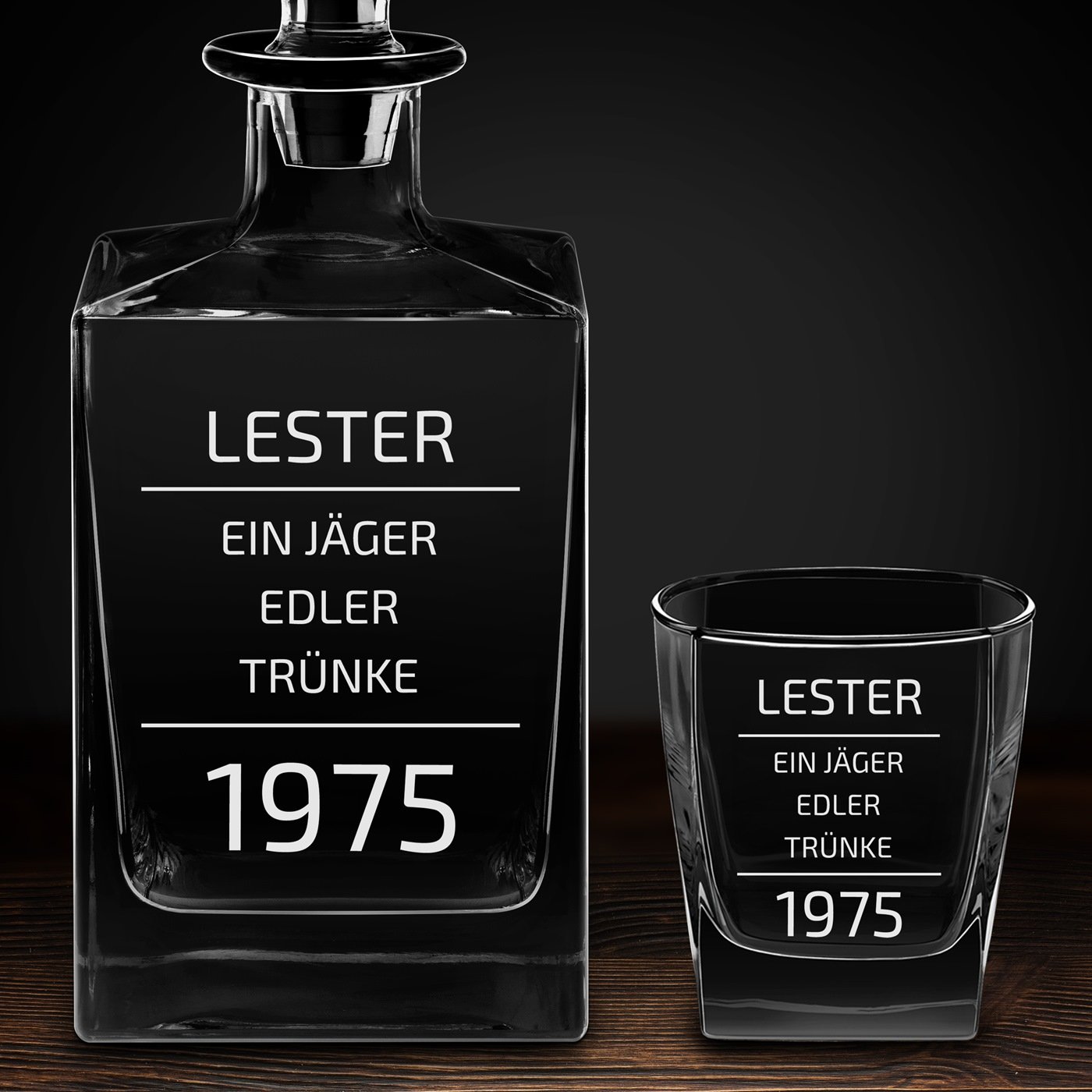 Cube Whisky Karaffe mit 4 Gläsern und Gravur für einen Partyfan zum Geburtstag