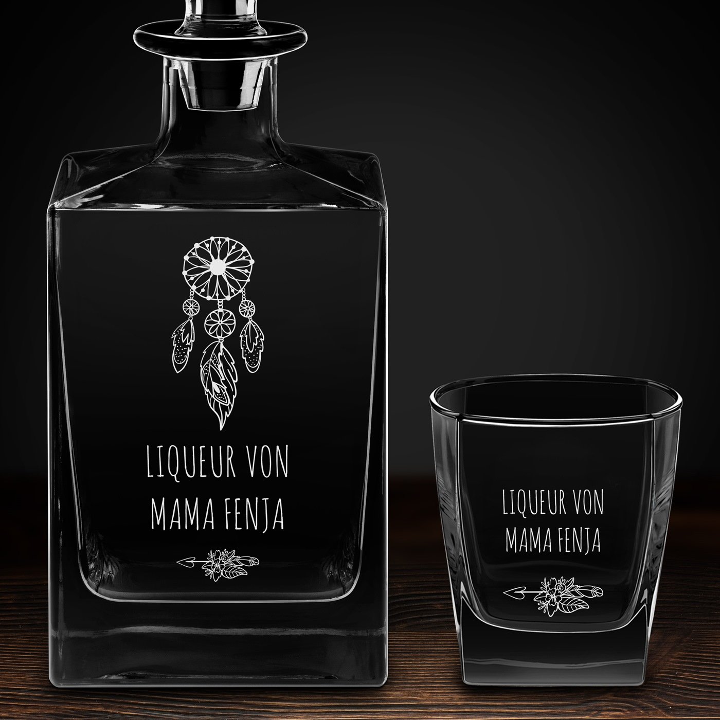 Cube Whisky Karaffe mit 4 Gläsern und Gravur für Ihre Mama