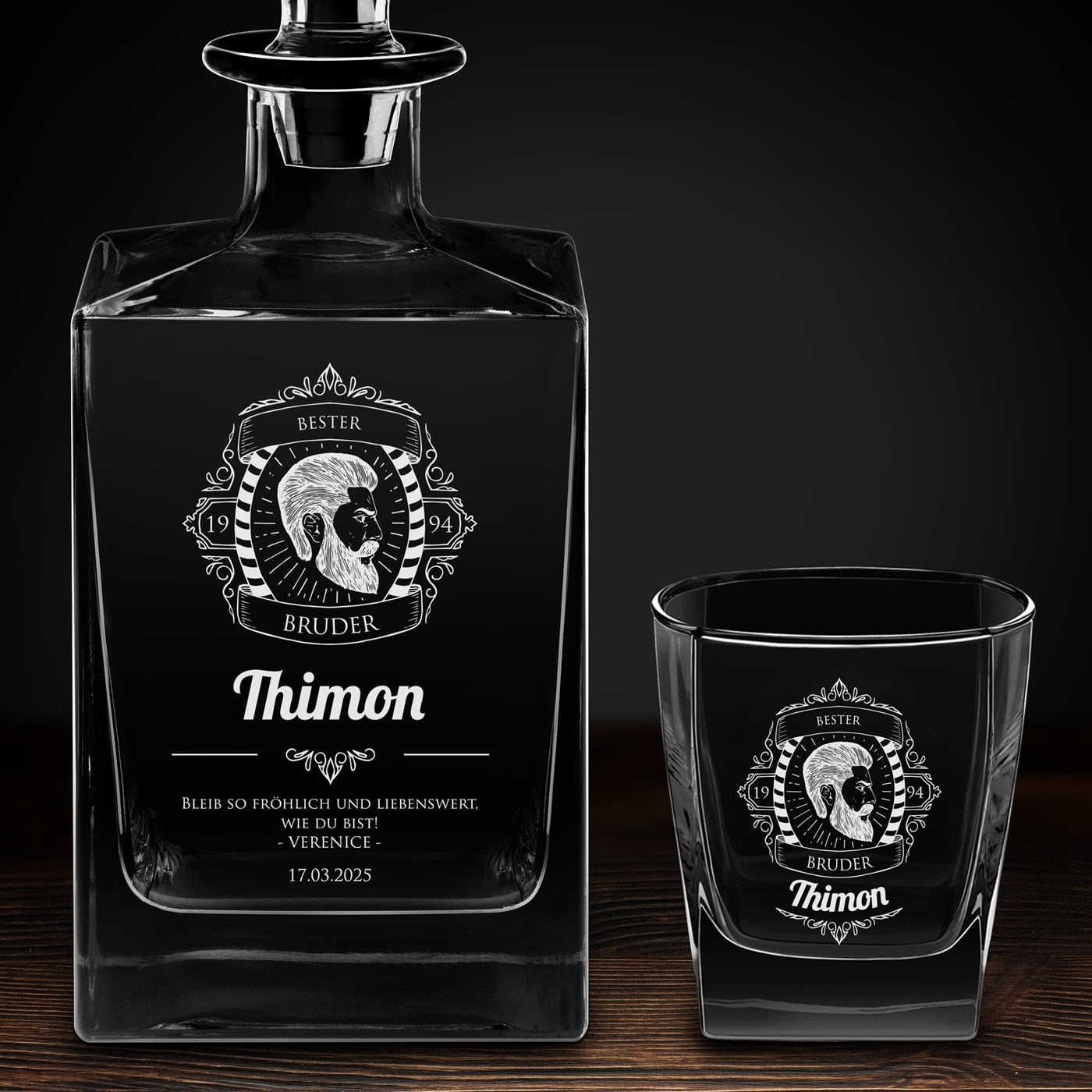 Cube Whisky Karaffe mit 4 Gläsern und Gravur für Ihren Bruder zum Geburtstag