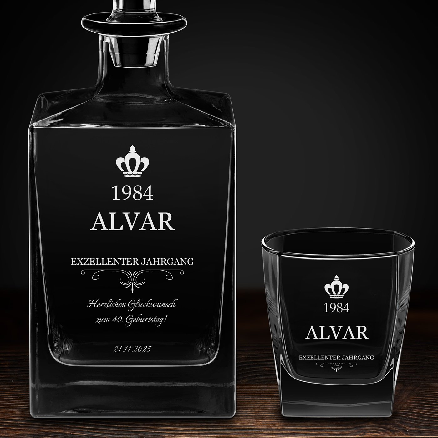 Cube Whisky Karaffe mit 4 Gläsern und Gravur für ihn zum Geburtstag