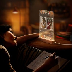 Beleuchteter LED-Rahmen mit eigenen Fotos und Holzständer Größe XL für Ihre Mutti